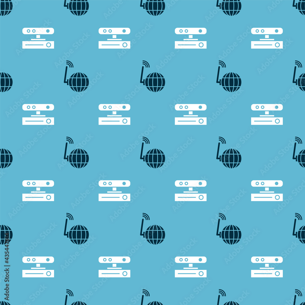 Poster set social network and motion sensor on seamless pattern. vector