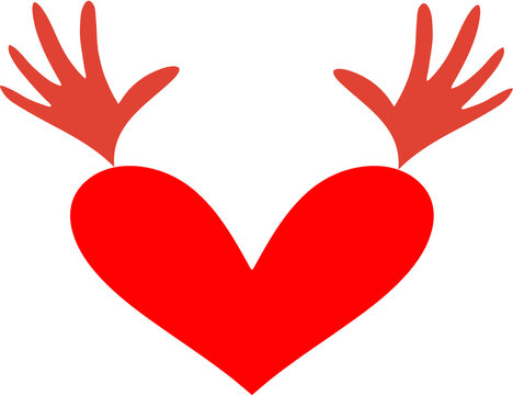 Heart icon with raised hands concept of illustrating a love icon on a white background.