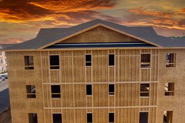 Panorama view framing unfinished of a apartment residential construction wall