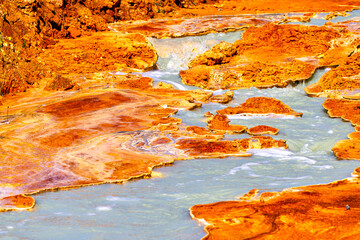 Environmental pollution from the extraction of copper ore. View from above. Martian landscape