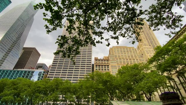 Pretty views of Bryant Park and the surrounding skyscrapers in New York City