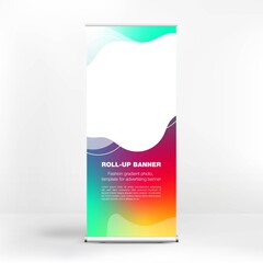 Advertising banner with fashionable gradient, roll-up banner, stand for conferences and seminars, web background
