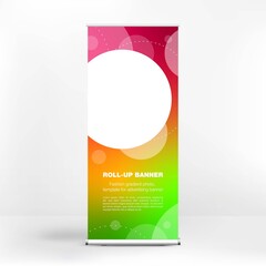 Fototapeta premium Advertising banner with fashionable gradient, roll-up banner, stand for conferences and seminars, web background