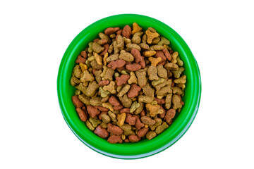 Bowl with pet food isolated on a white background