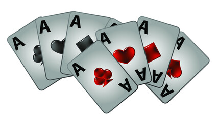 A set of aces of different suits. The trump hand in the poker game. Deck of playing cards on a white background. Suit design.