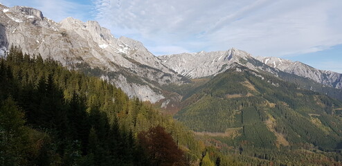 Snowy Mountains and a Blue Sky in Austrias Landscape on a Beautiful Autumn Day