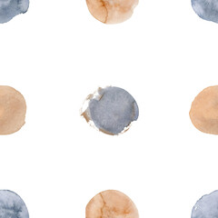 Fototapeta premium Watercolor digital paper, abstract seamless pattern, Blue gold circle background, Ocean color, Sea clipart