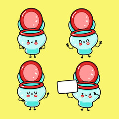 Funny cute happy Toilet characters bundle set. Vector kawaii line cartoon style illustration. Cute Toilet mascot character collection