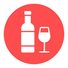 Wine bottle and glasses vector white glyph icon