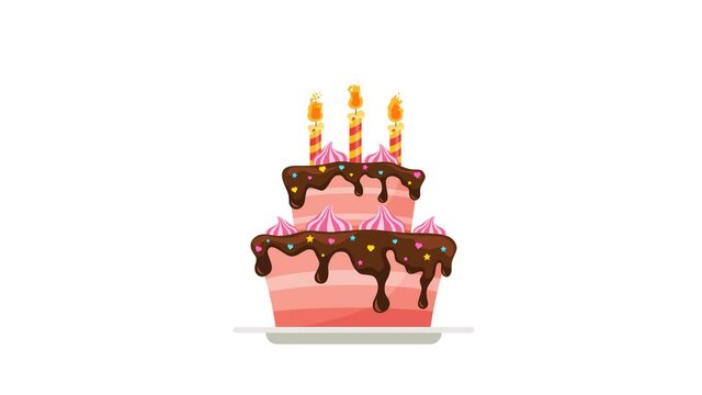 Happy Birthday Design. Animated birthday cake with candle. Alpha Channel