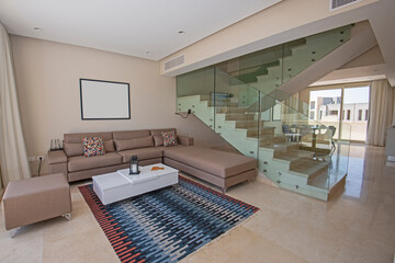 Interior design of luxury duplex apartment living room