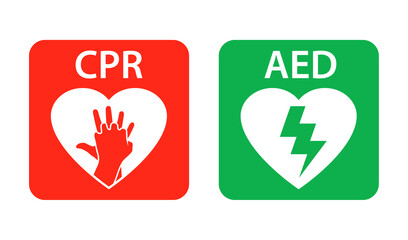 CPR and AED icon set. Clipart image isolated on white background