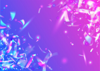 Birthday Background. Modern Foil. Iridescent Tinsel. Violet Metal Effect. Flying Art. Neon Sparkles. Blur Flare. Laser Colorful Sunlight. Pink Birthday Background