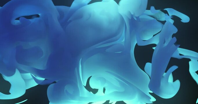 Organic and fluid motion background with blue morphing shapes. Abstract forms flowing in liquid or thick smoke.  4K loop