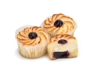 Black currant flled crd Cake on white background