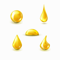 Isolated golden drops set, collagen honey oil vector design