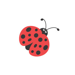 Red Ladybug with asymmetry spots and funny oval legs. Flat icon isolated on white.