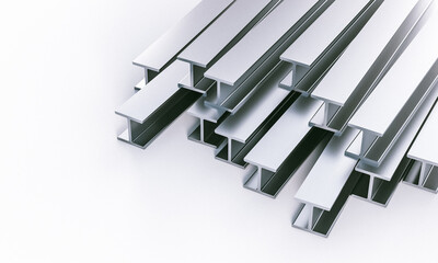 group of iron girders on a white background. construction industry.