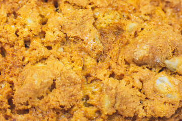 Roasted cookies texture background. Loaf Bakery concept. Close up, macro photo. Beautiful natural wallpaper.