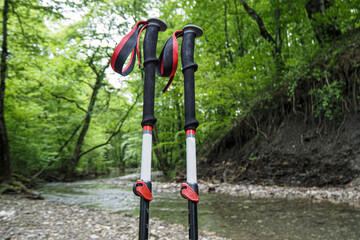 Trekking poles on the ruslereki near Novorossiysk