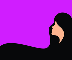 Young girl with long hair Vector illustration, International Women's Day design