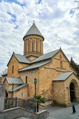 Fototapeta na wymiar Historic Cathedral Church in Tbilisi. The architecture of the Georgian religion