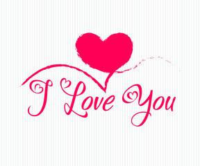 I love you vector text with pink heart