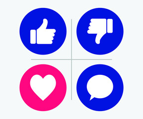 like and dislike icon with heart and comment icons on a white background