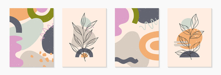 Bundle of modern abstract vector illustrations with organic various shapes and foliage line art.Minimalist art prints.Trendy artistic designs for banners;social media,invitations;branding,covers