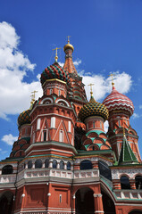 Fototapeta na wymiar St. Basil's Cathedral against the blue sky. Moscow, Russia, May 22, 2021