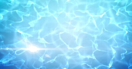Composition of clean water in swimming pool over light blur