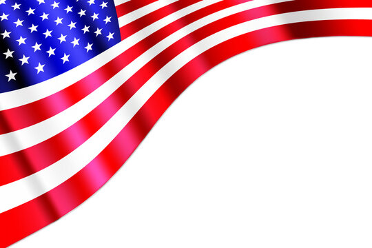 American flag background. 3D illustration rendering of curved waving flag isolated on white background.