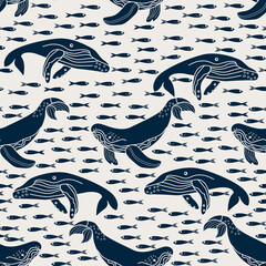 Muster mit Wal und Fisch
