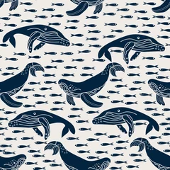 Wall murals Ocean animals pattern with whale and fish