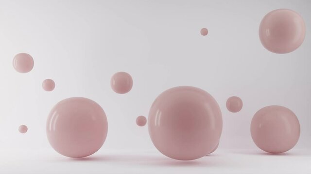 Pink bubble gum balls jumping on white background. Intro animation. 3D render