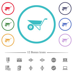 Wheelbarrow flat color icons in circle shape outlines