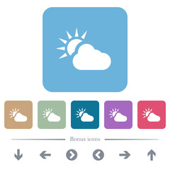 Cloudy weather flat icons on color rounded square backgrounds