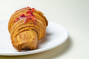 Croissants with strawberries and chocolate. High quality photo