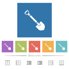 Naklejka premium Shovel flat white icons in square backgrounds