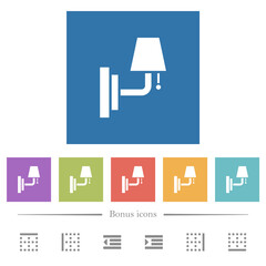 Wall lamp flat white icons in square backgrounds