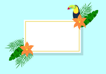 Frame with toucans and palm leaves.