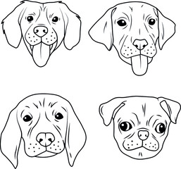 Fototapeta premium Set of silhouettes of different dog breeds. Black and white vector illustration 