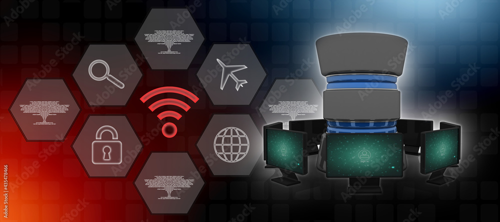 Poster 3d rendering technology computer network