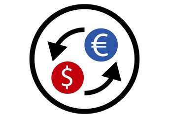 Icono de cambio de divisas, euro dólar y viceversa