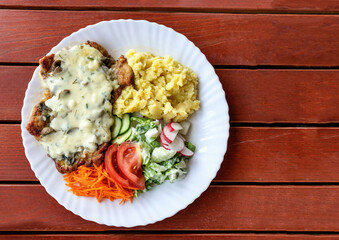 Roast pork steak, top view.