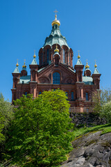 Fototapeta na wymiar Building exterior of the Uspensky Cathedral in Helsinki.