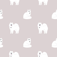 A seamless pattern with cute fluffy dogs and cats, an animal theme wrapping paper