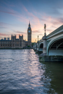 Big Ben and Westminster Bridge at sunset, London, United Kingdom