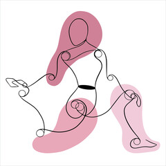 Abstract poster with minimal woman doing pilates or yoga. Vector abstraction. Dancing girl. Continuous line art in elegant style for prints, tattoos, posters, textile, cards etc.