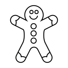 Thin line cute gingerbread man vector icon on a white background. Fully editable and royalty-free.